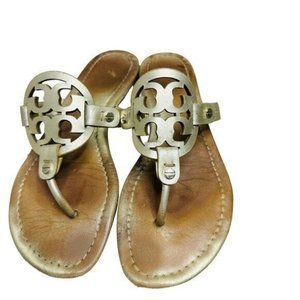 Tory Burch Leather Miller Sandals Gold Size 7.5